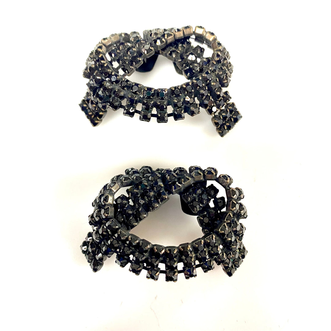 u885 Vintage Black Stone & Metal Detachable Removable Pair Women's Shoe Buckle