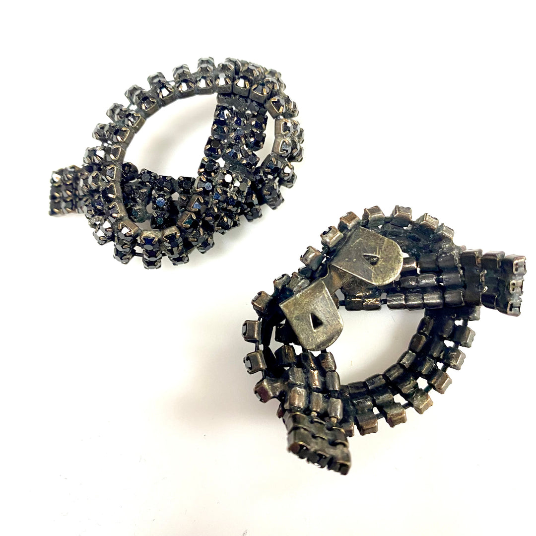 u885 Vintage Black Stone & Metal Detachable Removable Pair Women's Shoe Buckle