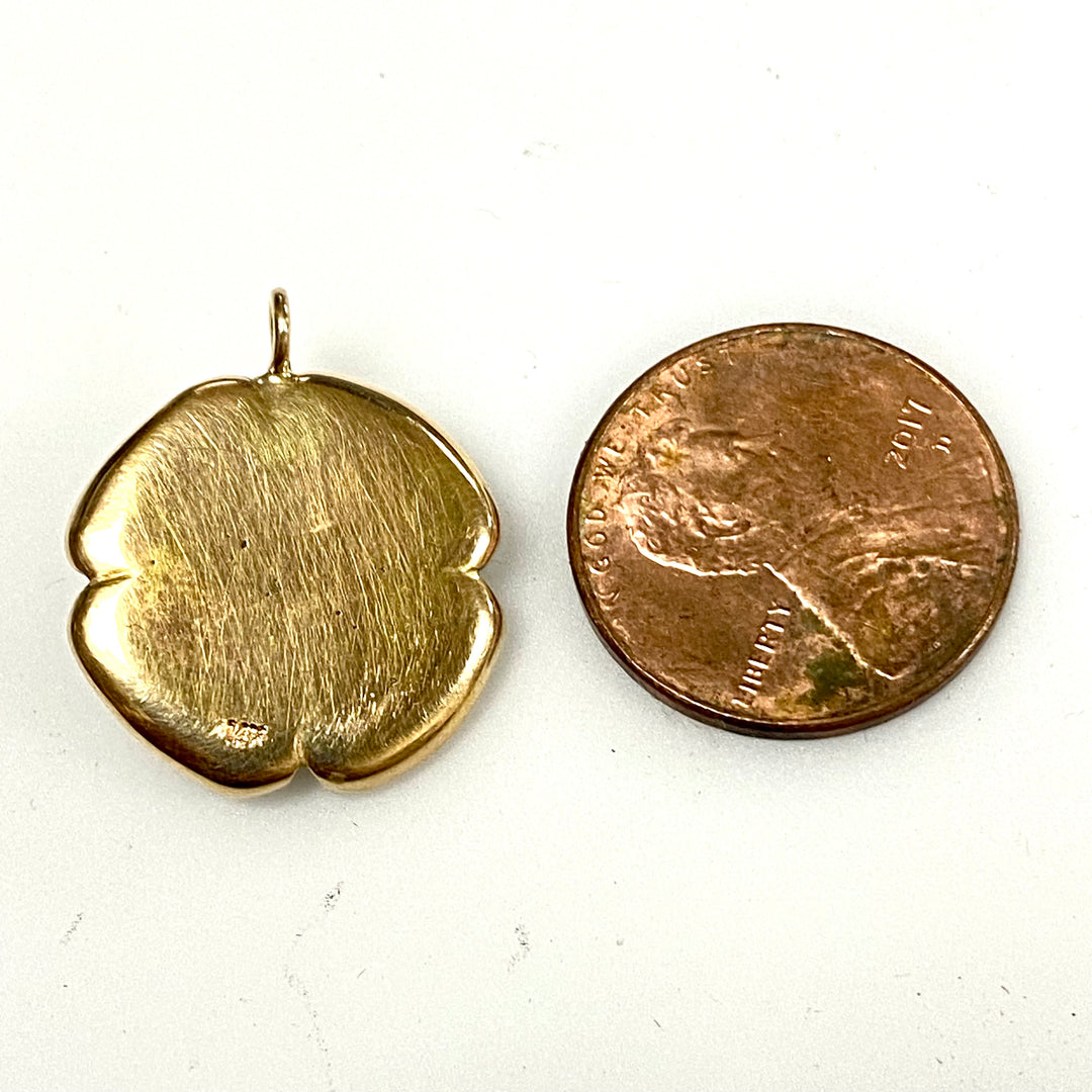 u893 Vintage 14k Yellow Gold Flower Blue Turquoise Pendant Charm