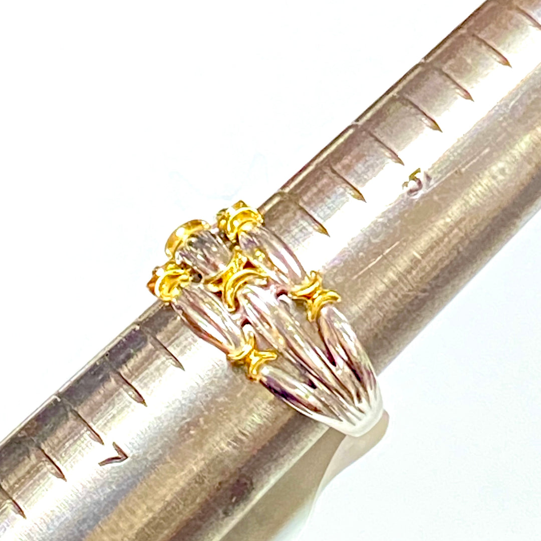 u898 Vintage 18K White Yellow Gold 3 Row Ribbon Ring Ring Size 6