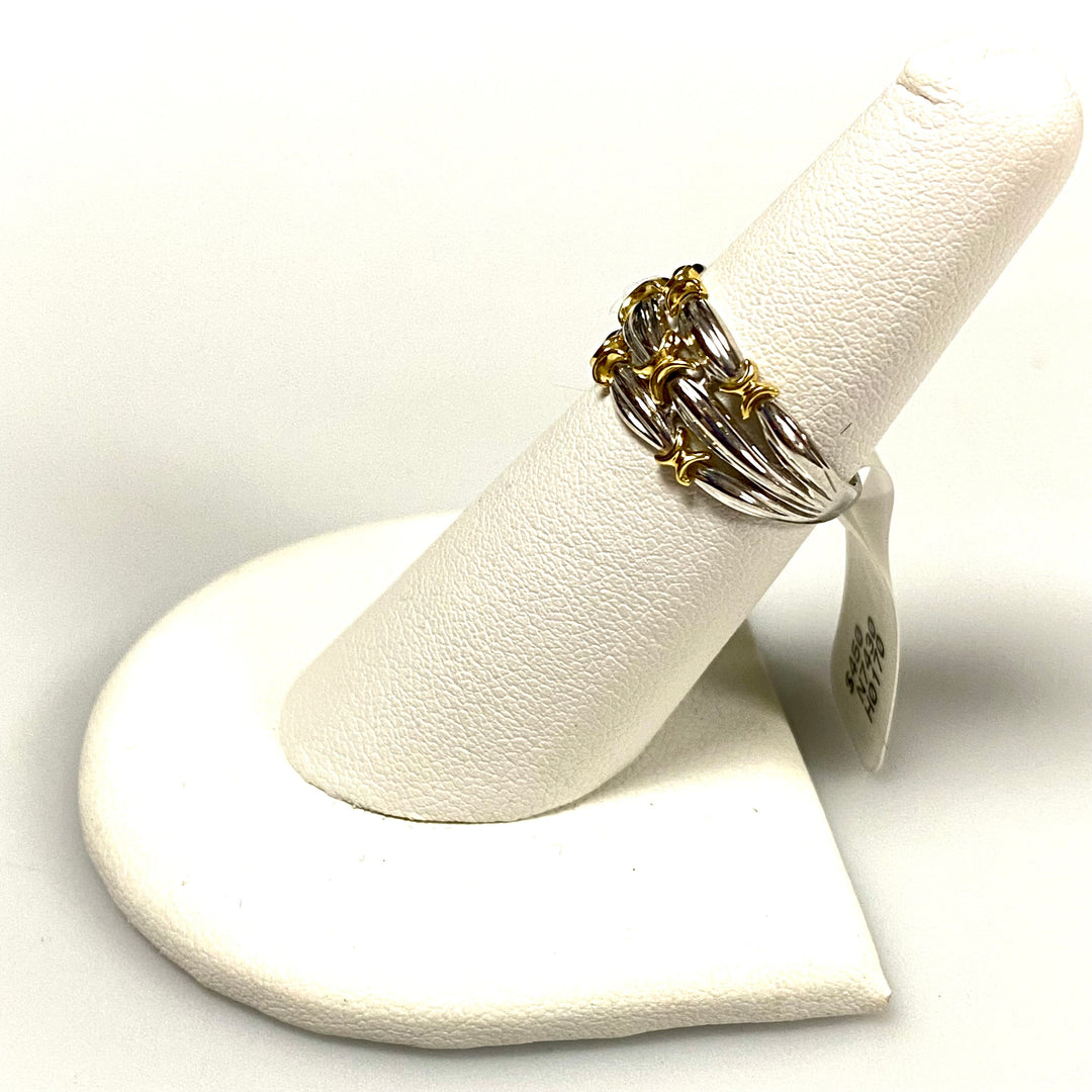 u898 Vintage 18K White Yellow Gold 3 Row Ribbon Ring Ring Size 6