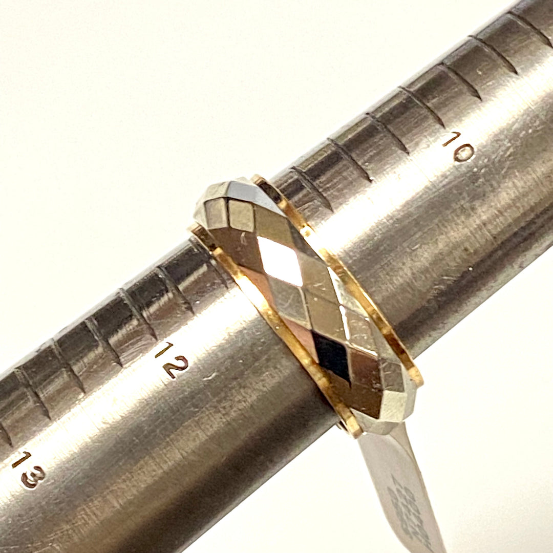 u902 Vintage 14K White Yellow Gold 7.45mm Wedding Band Ring Size 11