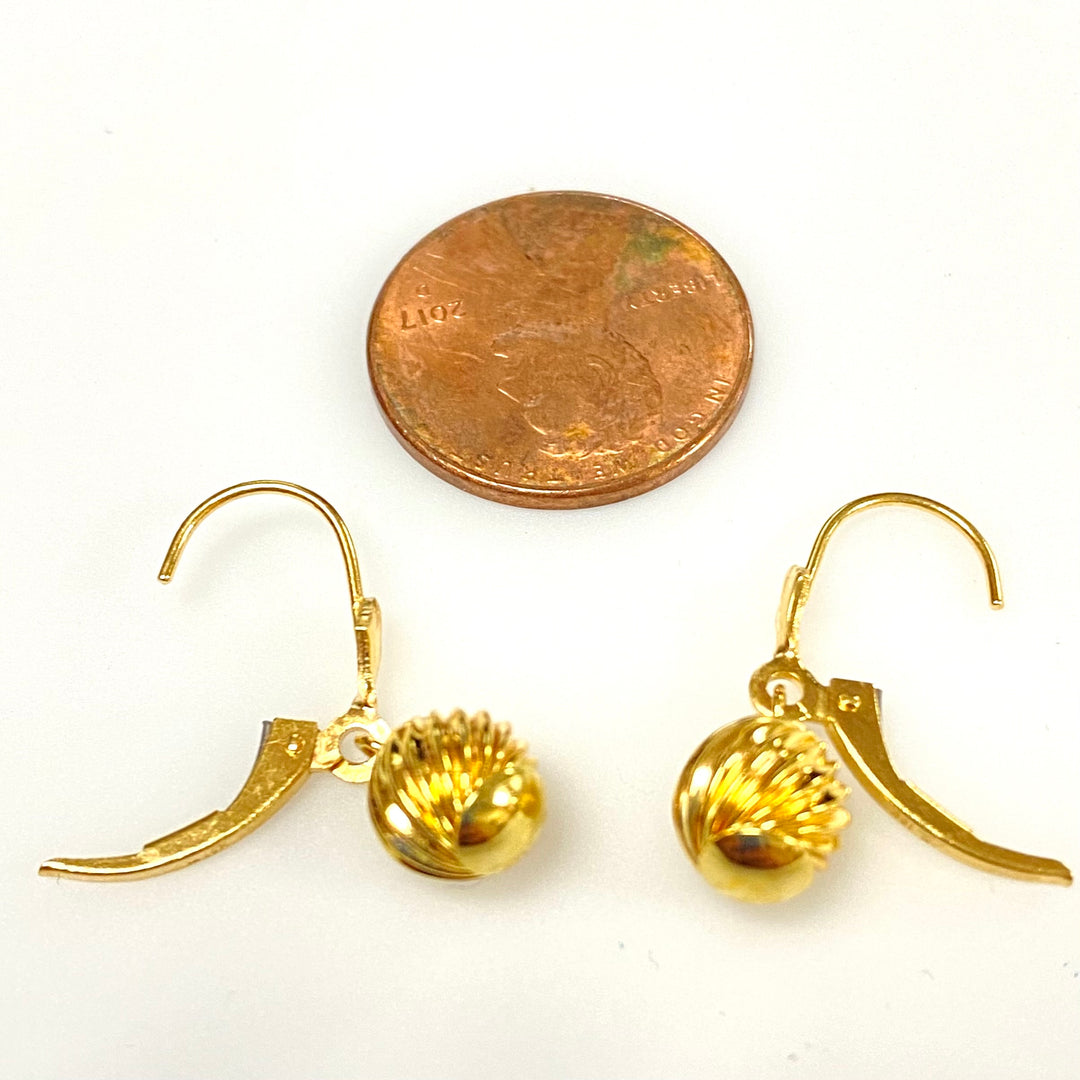 u906 Vintage Classic 18K Yellow Gold 7mm Ball Dangling Earrings