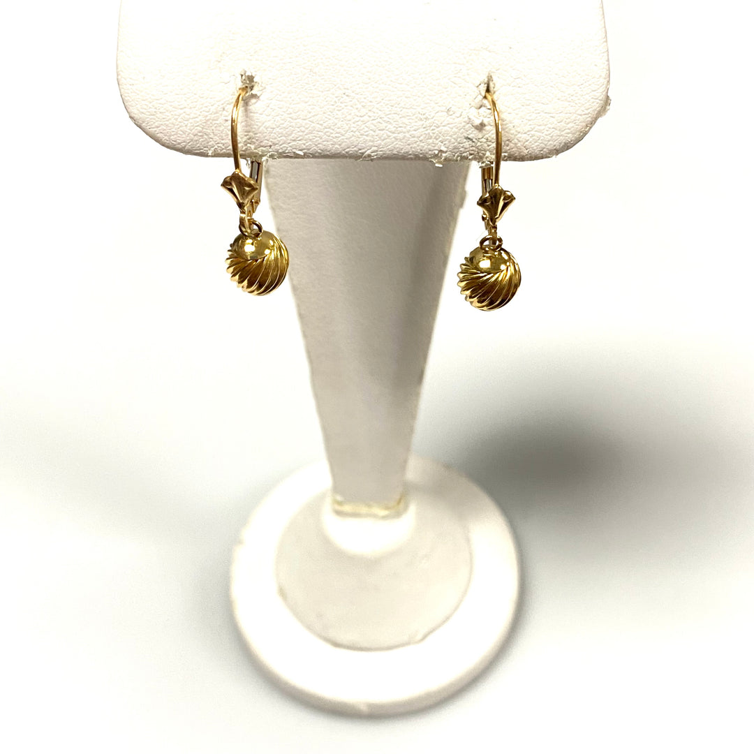 u906 Vintage Classic 18K Yellow Gold 7mm Ball Dangling Earrings