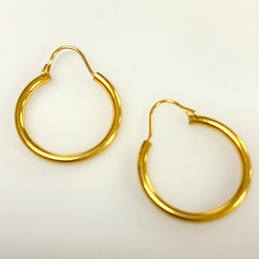 u909 Vintage Classic 10K Yellow Gold Hoop Dangle Earrings