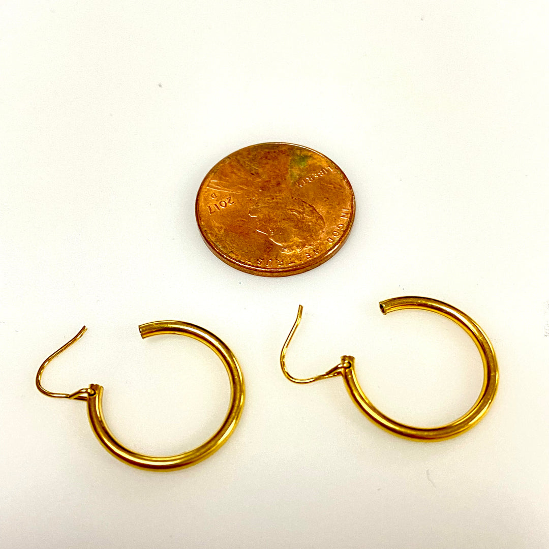u909 Vintage Classic 10K Yellow Gold Hoop Dangle Earrings