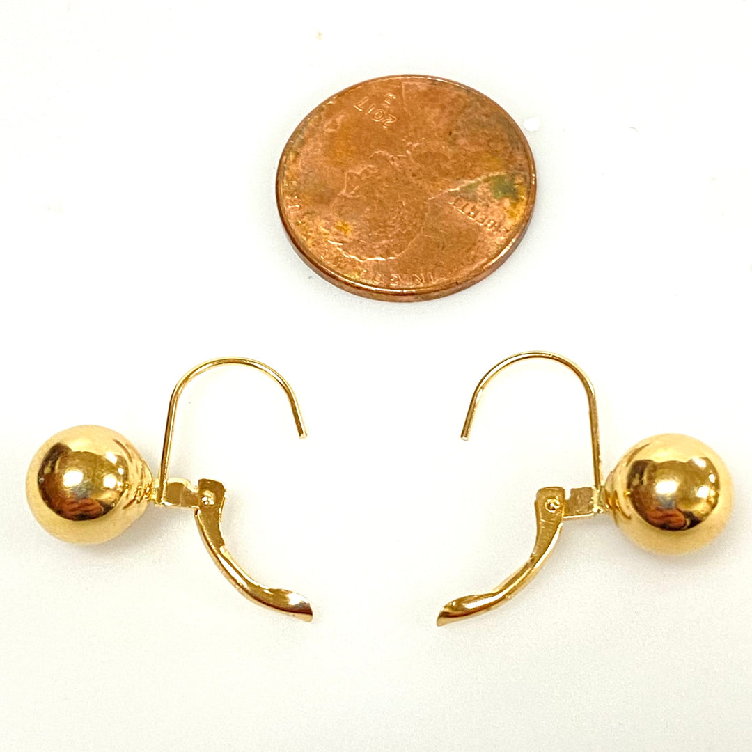 u913 Vintage Classic 14K Yellow Gold 7mm Ball Dangling Earrings