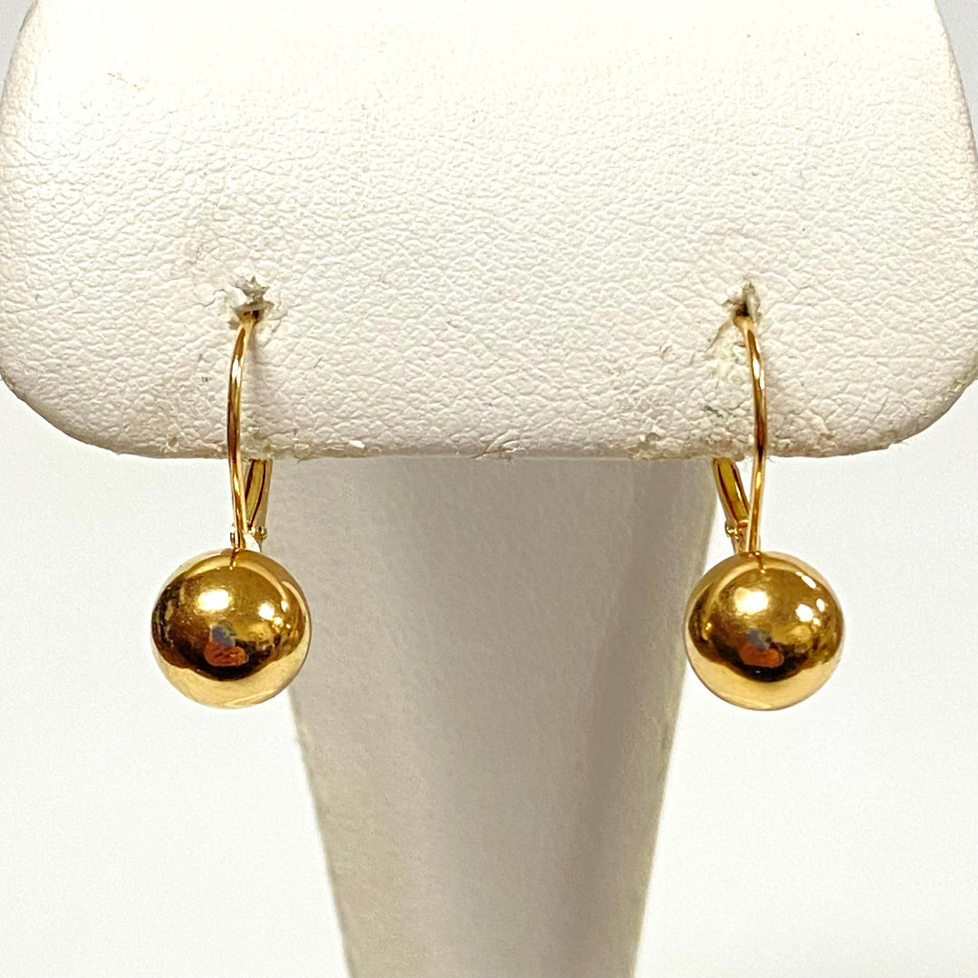 u913 Vintage Classic 14K Yellow Gold 7mm Ball Dangling Earrings