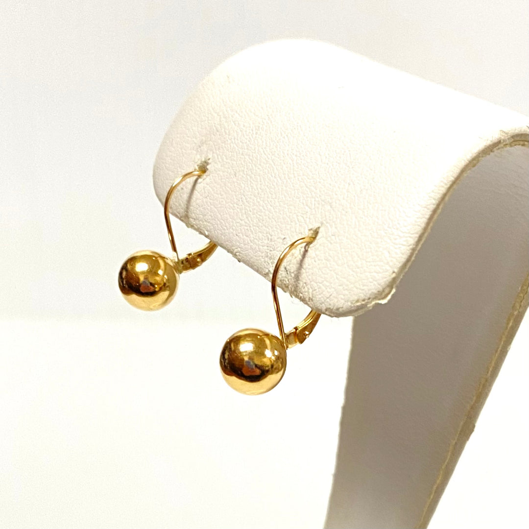 u913 Vintage Classic 14K Yellow Gold 7mm Ball Dangling Earrings