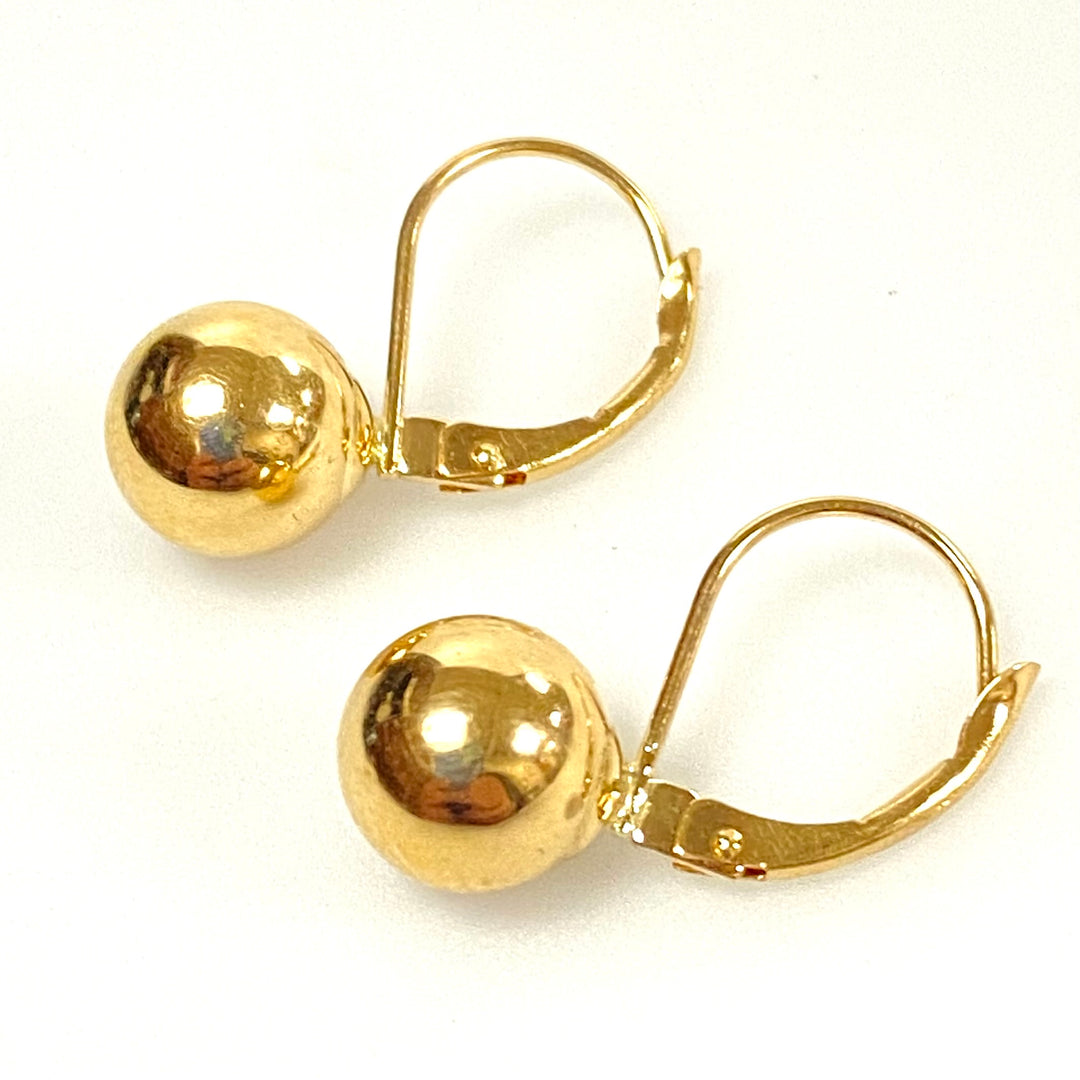 u913 Vintage Classic 14K Yellow Gold 7mm Ball Dangling Earrings