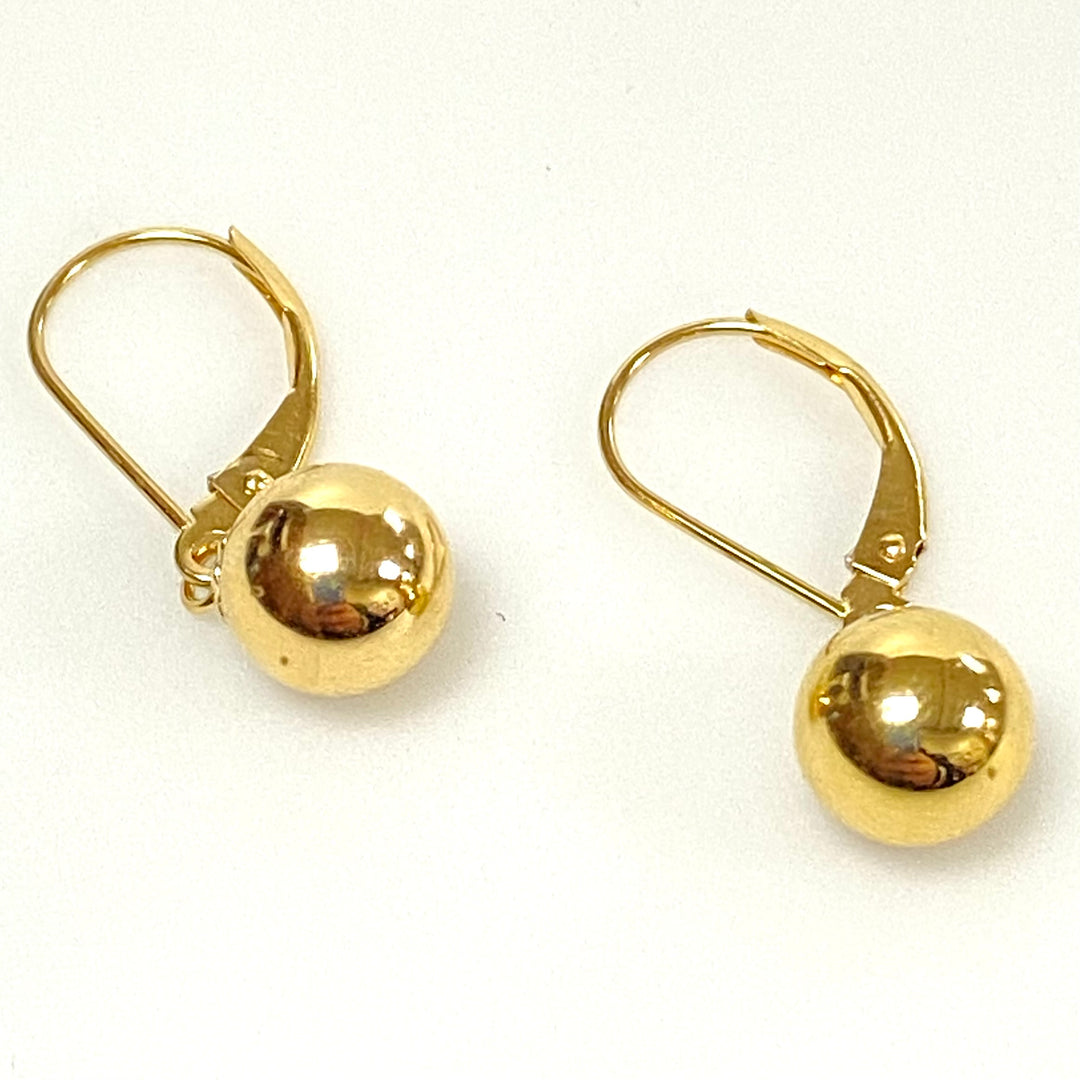u914 Vintage Classic 14K Yellow Gold 8mm Ball Dangling Earrings