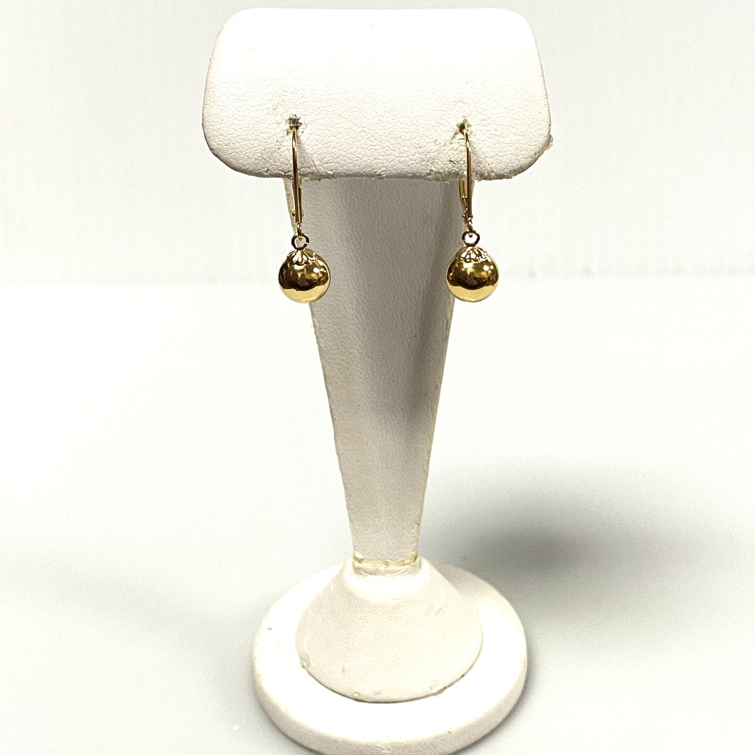 u914 Vintage Classic 14K Yellow Gold 8mm Ball Dangling Earrings