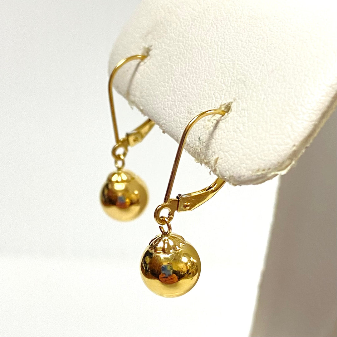 u914 Vintage Classic 14K Yellow Gold 8mm Ball Dangling Earrings