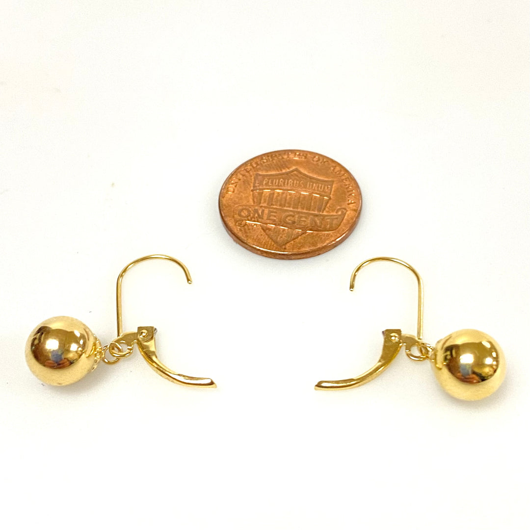 u914 Vintage Classic 14K Yellow Gold 8mm Ball Dangling Earrings