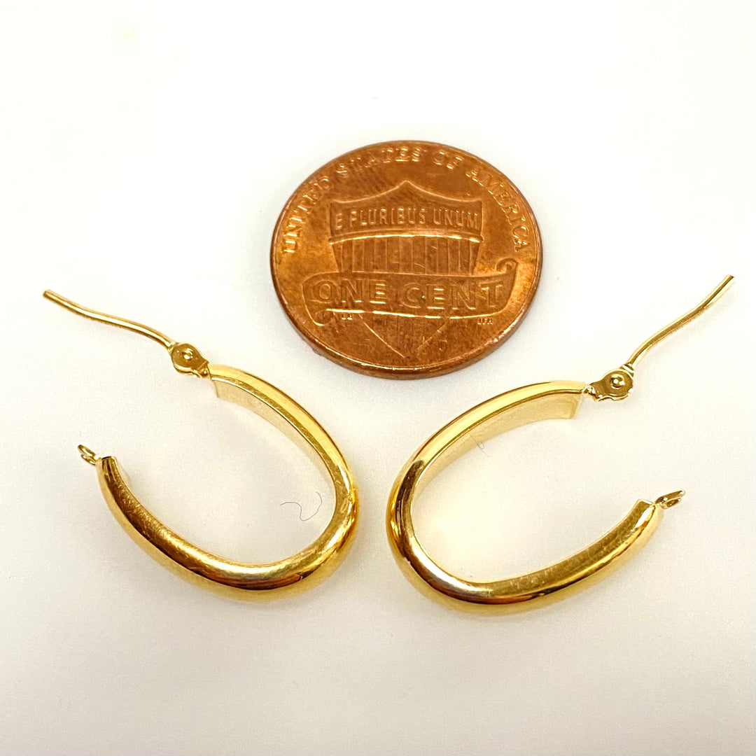 u918 Vintage Classic 14K Yellow Gold Oval Hoop Dangle Earrings