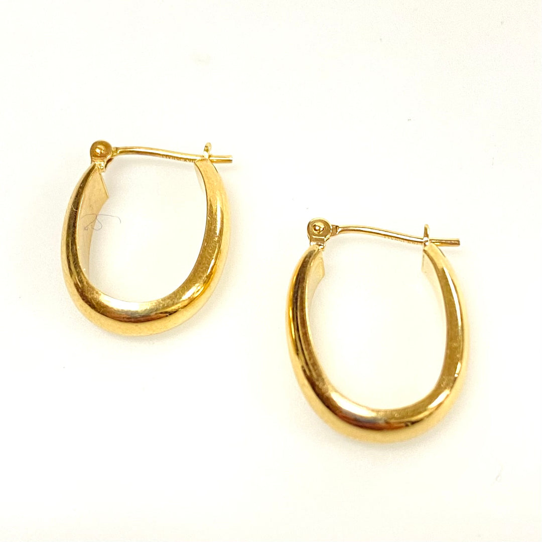 u918 Vintage Classic 14K Yellow Gold Oval Hoop Dangle Earrings