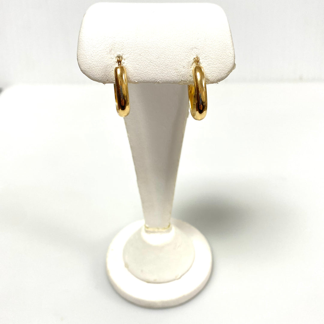 u918 Vintage Classic 14K Yellow Gold Oval Hoop Dangle Earrings
