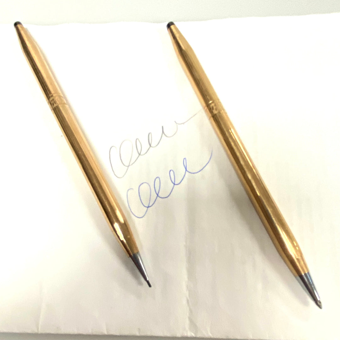 u930 Vintage CROSS Gold Tone Ballpoint Pen & Pencil Set Original Leather Case