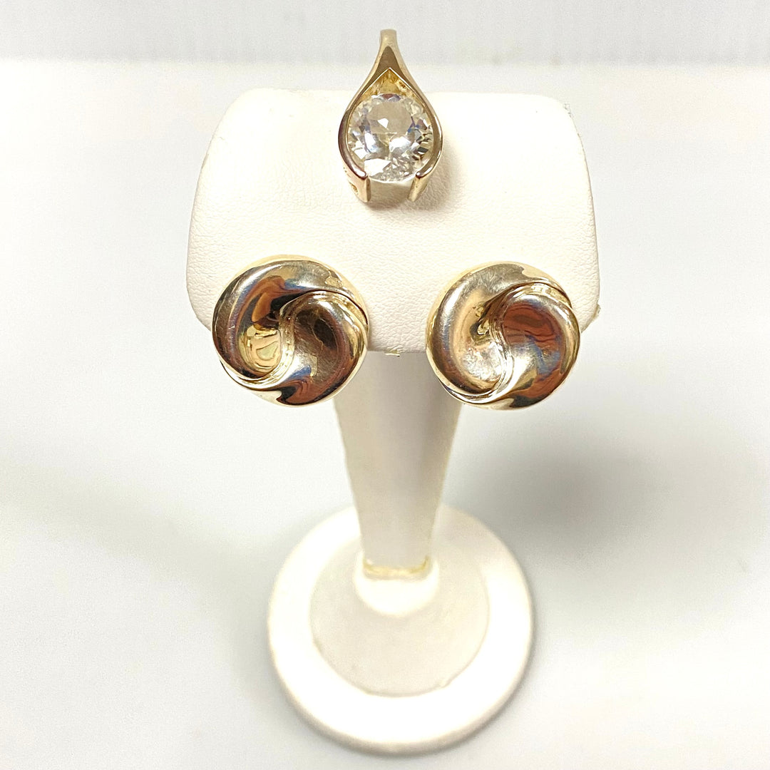 u932 Vintage Sterling Silver 925 Earrings and White Stone Pendant Set of 3