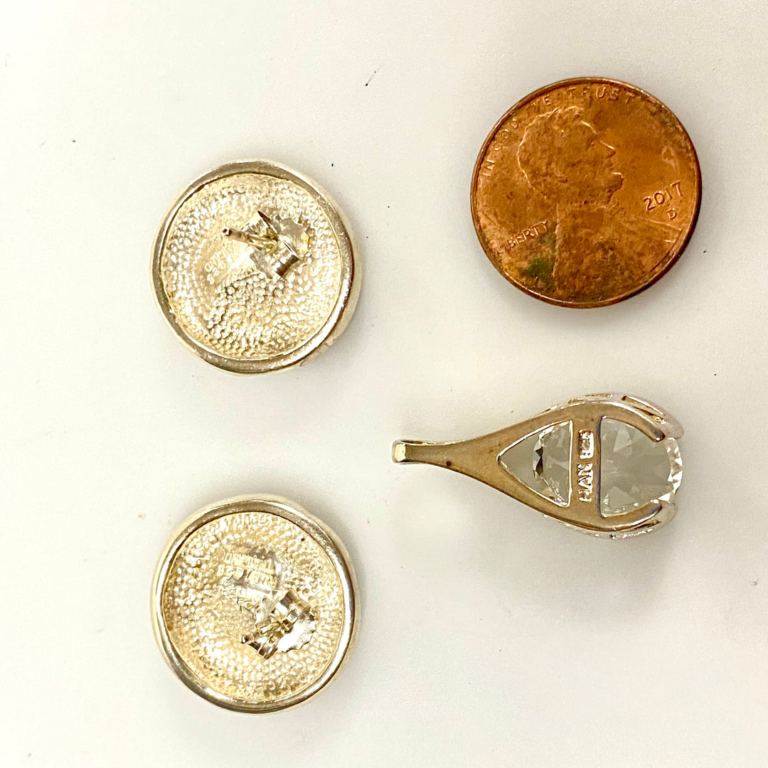 u932 Vintage Sterling Silver 925 Earrings and White Stone Pendant Set of 3