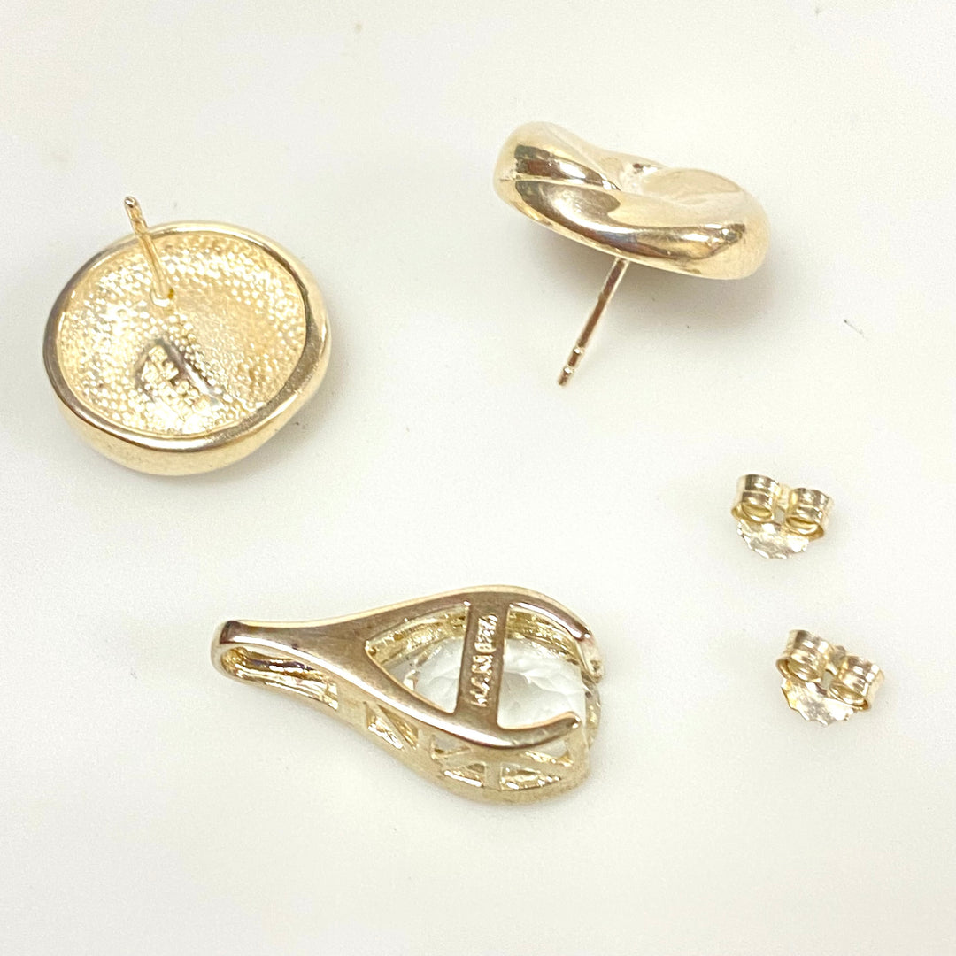 u932 Vintage Sterling Silver 925 Earrings and White Stone Pendant Set of 3