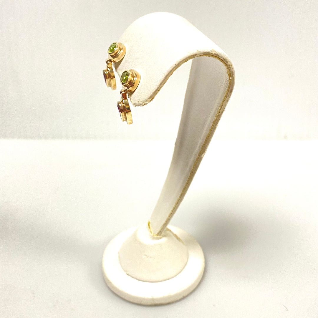 u934 Vintage Classic Sterling Silver 925 Dangle Earrings Green Purple Stones