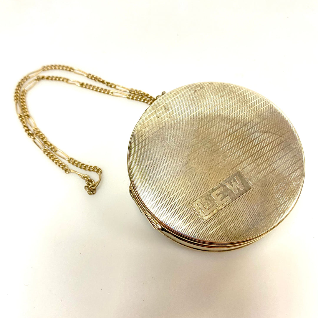 u935 Vintage LEW Sterling Silver Wristlet Compact 2Compartment Mirror Powder Box