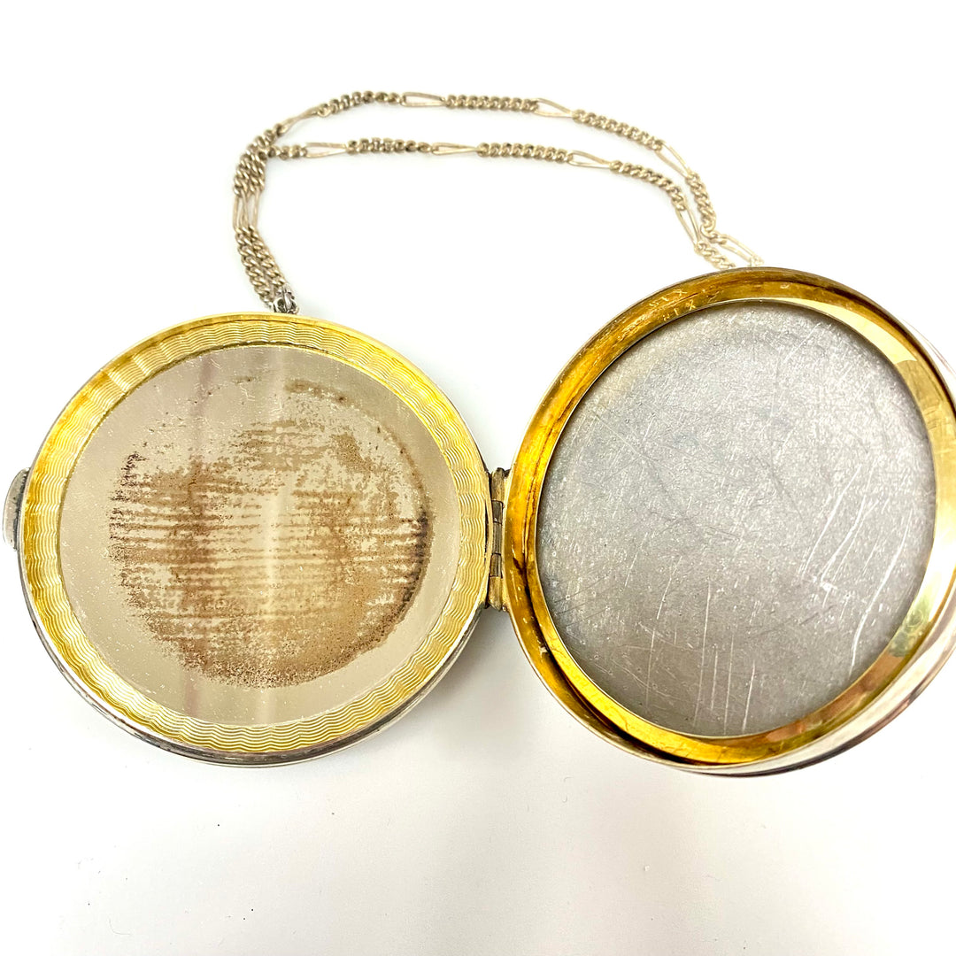 u935 Vintage LEW Sterling Silver Wristlet Compact 2Compartment Mirror Powder Box