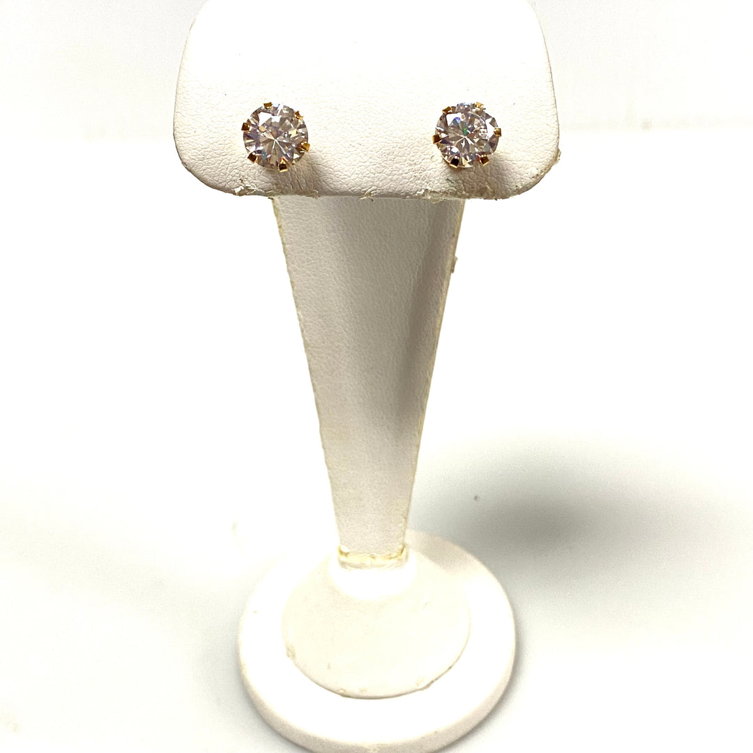 u948 Vintage 14k Yellow Gold 8mm Round Cubic Zirconia Stud Earrings