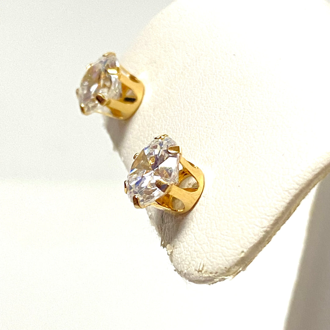 u948 Vintage 14k Yellow Gold 8mm Round Cubic Zirconia Stud Earrings