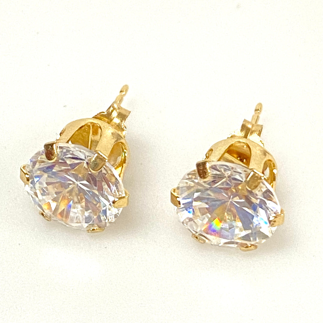 u948 Vintage 14k Yellow Gold 8mm Round Cubic Zirconia Stud Earrings