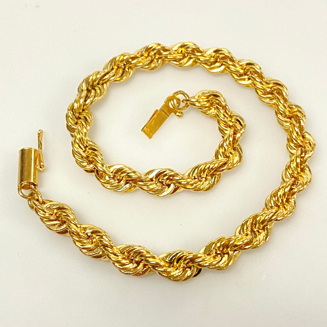 u951 Vintage 14K Yellow Gold 5.75mm Thick Rope Chain Bracelet 8.25" long