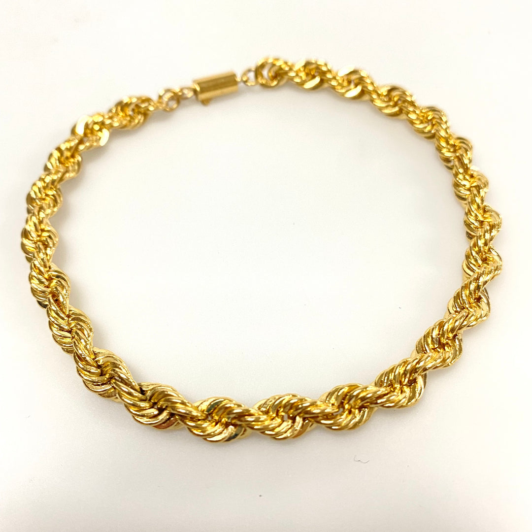 u951 Vintage 14K Yellow Gold 5.75mm Thick Rope Chain Bracelet 8.25" long