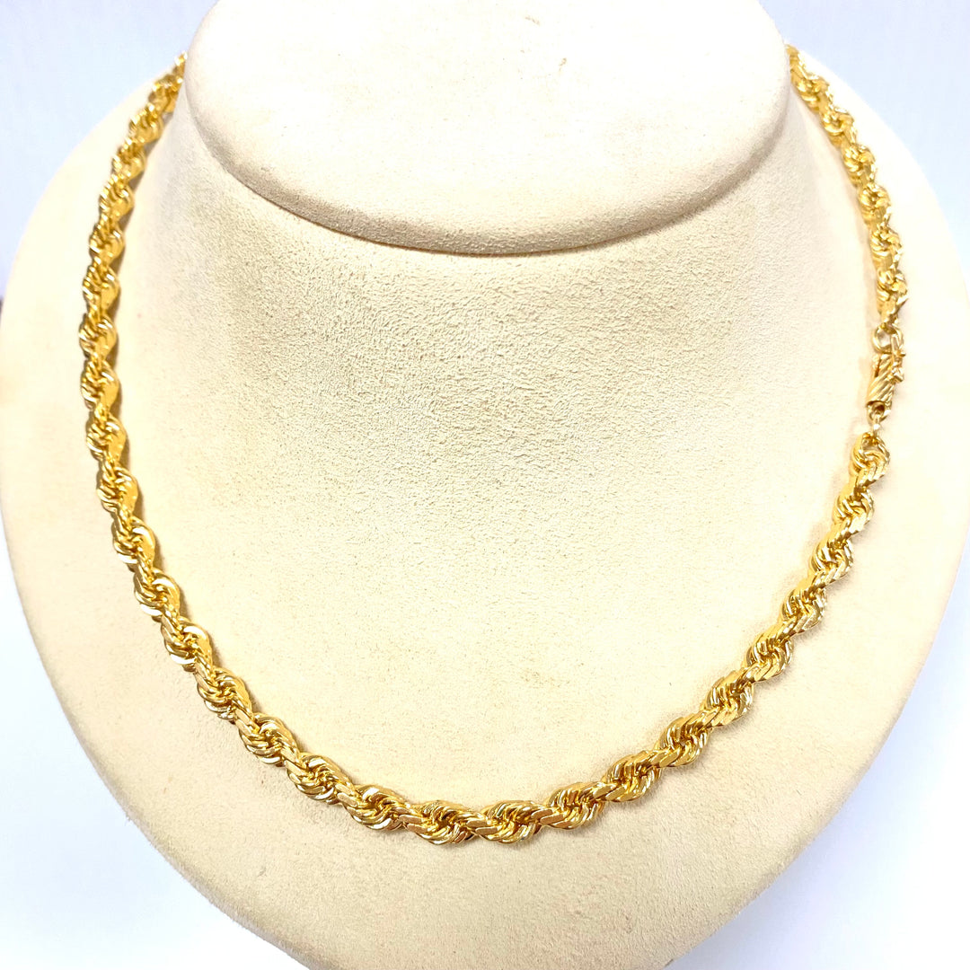 u952 Vintage 14K Yellow Gold Thick Rope Style Chain Necklace 22" Long