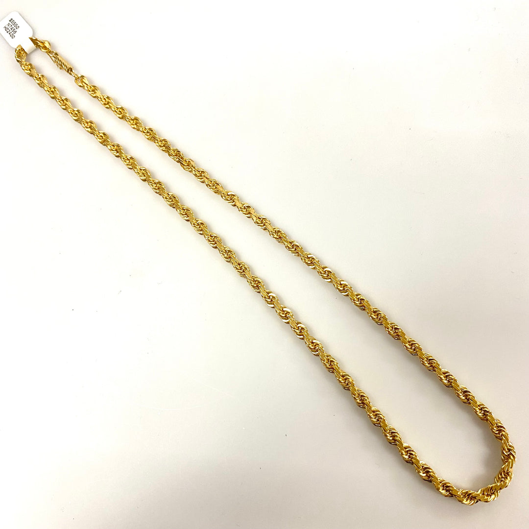 u952 Vintage 14K Yellow Gold Thick Rope Style Chain Necklace 22" Long