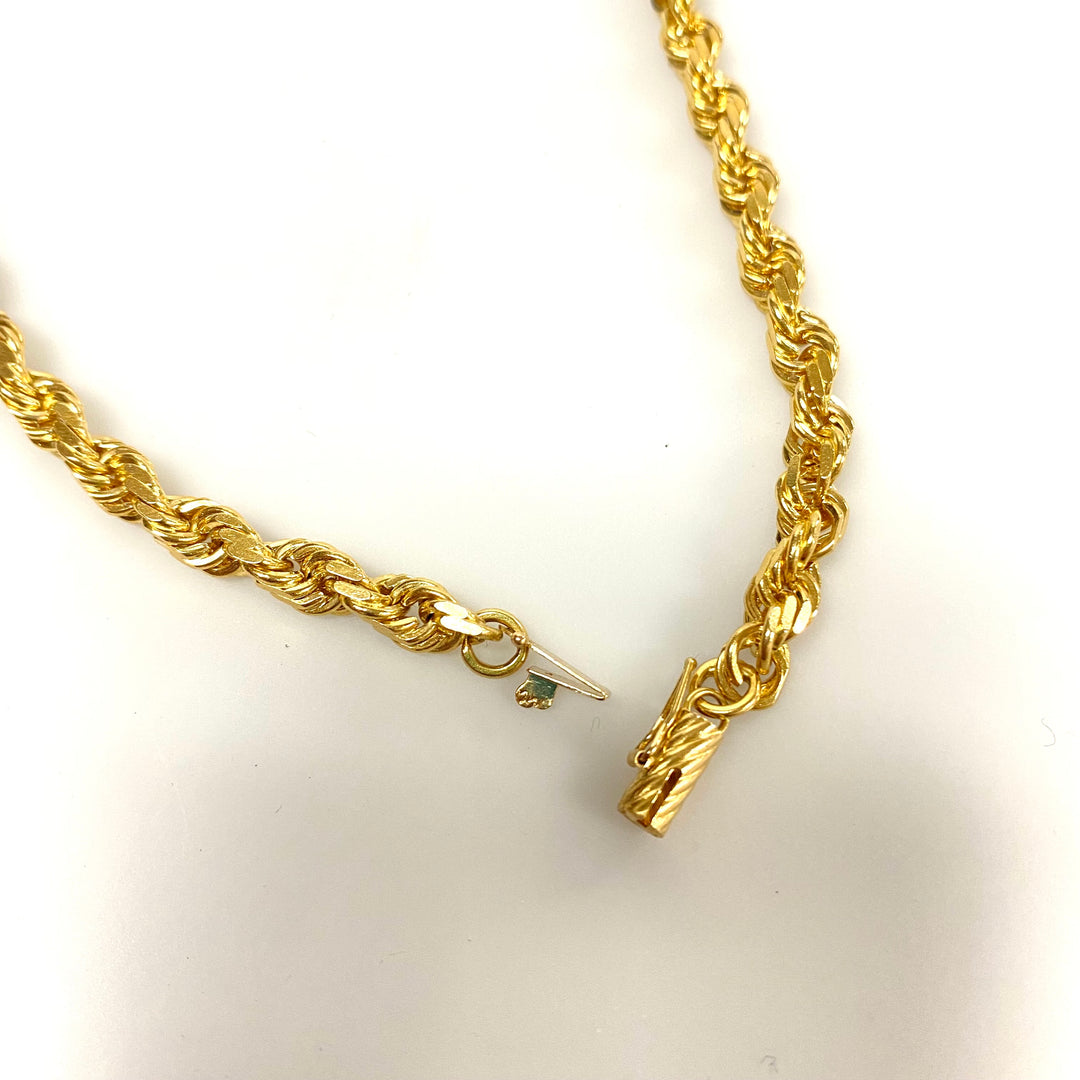 u952 Vintage 14K Yellow Gold Thick Rope Style Chain Necklace 22" Long