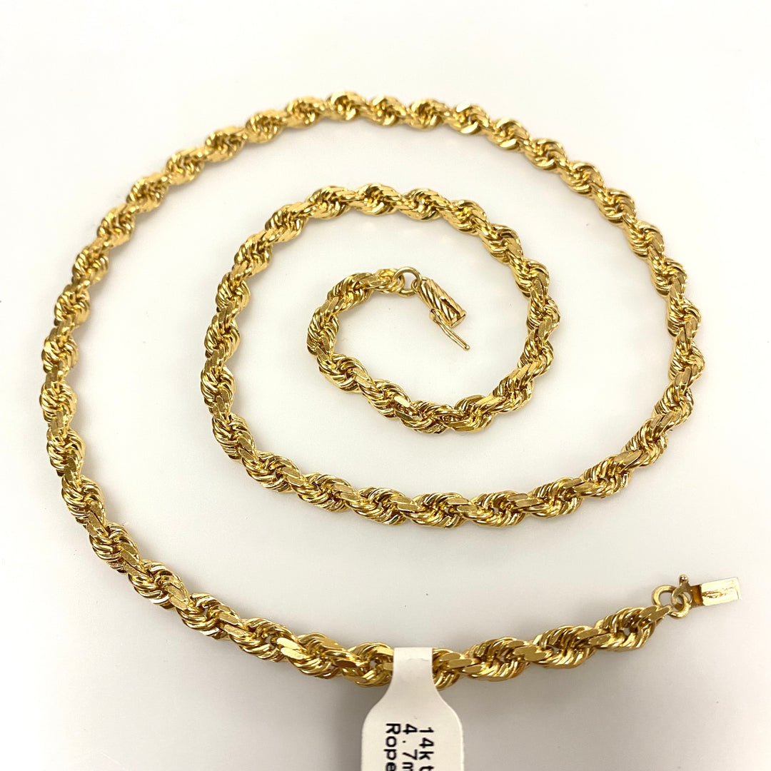 u952 Vintage 14K Yellow Gold Thick Rope Style Chain Necklace 22" Long