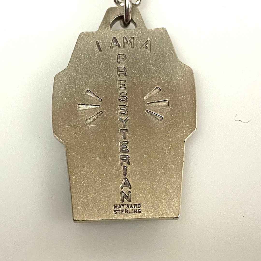 u955 Vintage Sterling Silver Pendant Link Chain Necklace 18" Long Presbyterian