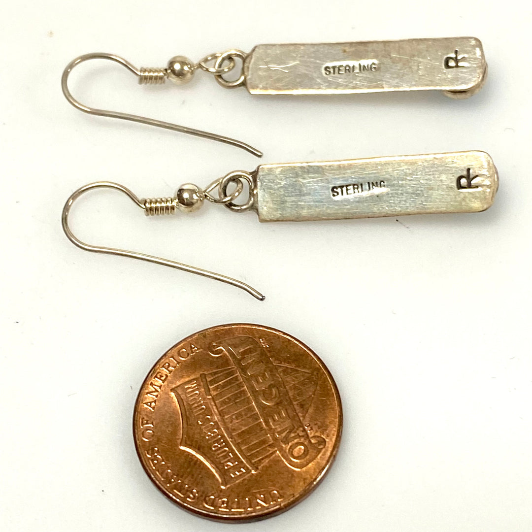 u965 Vintage Sterling Silver Blue Turquoise Long Dangle Earrings