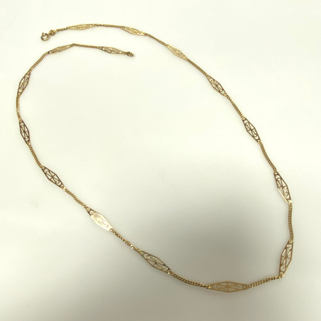u966 Vintage 14K Yellow Gold Station Style Chain Necklace 24" Long