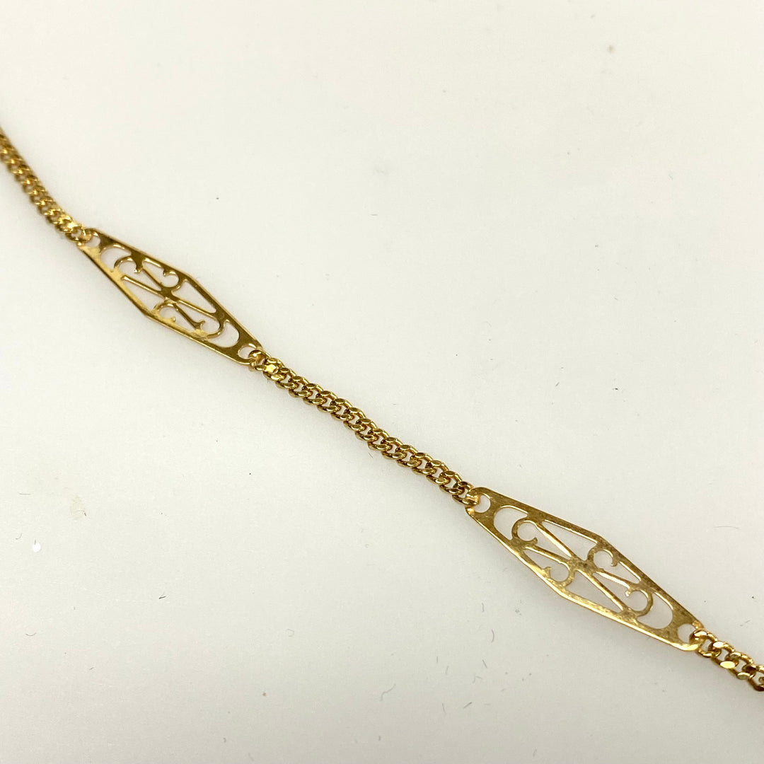 u966 Vintage 14K Yellow Gold Station Style Chain Necklace 24" Long