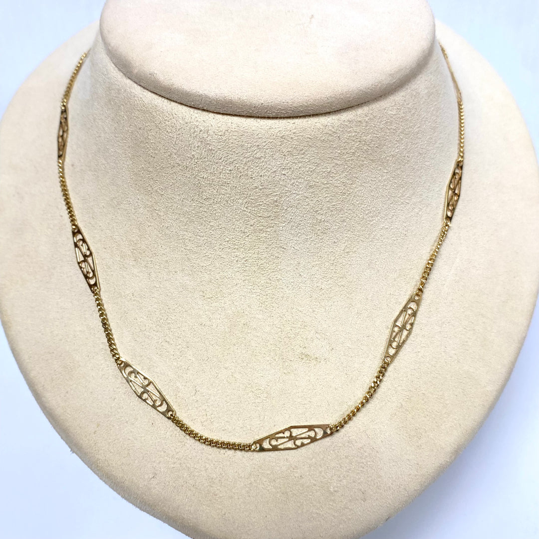 u966 Vintage 14K Yellow Gold Station Style Chain Necklace 24" Long