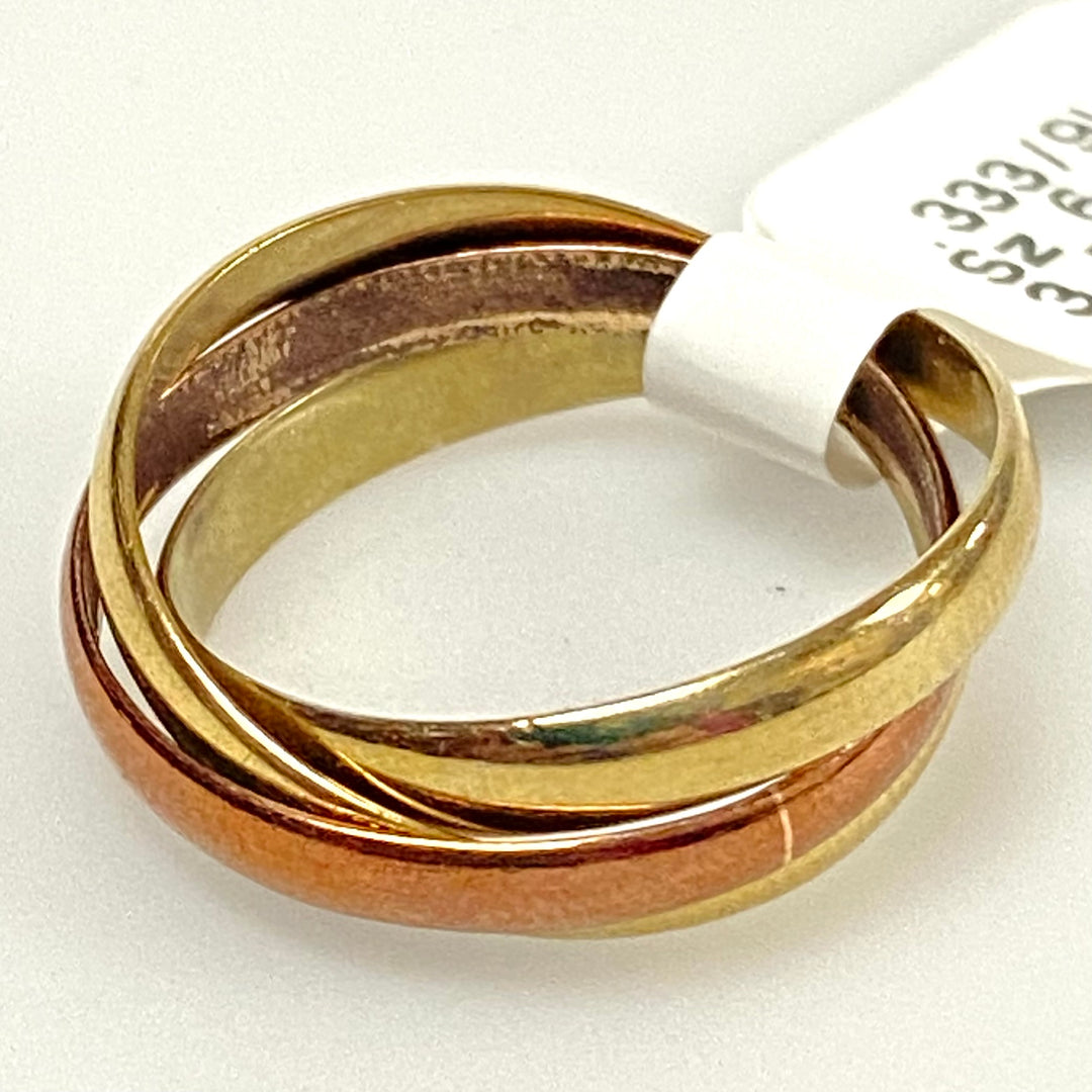 u970 Vintage .333/9k Yellow Rose Gold 2.5mm 3 Mixed Bands Ring Size 6