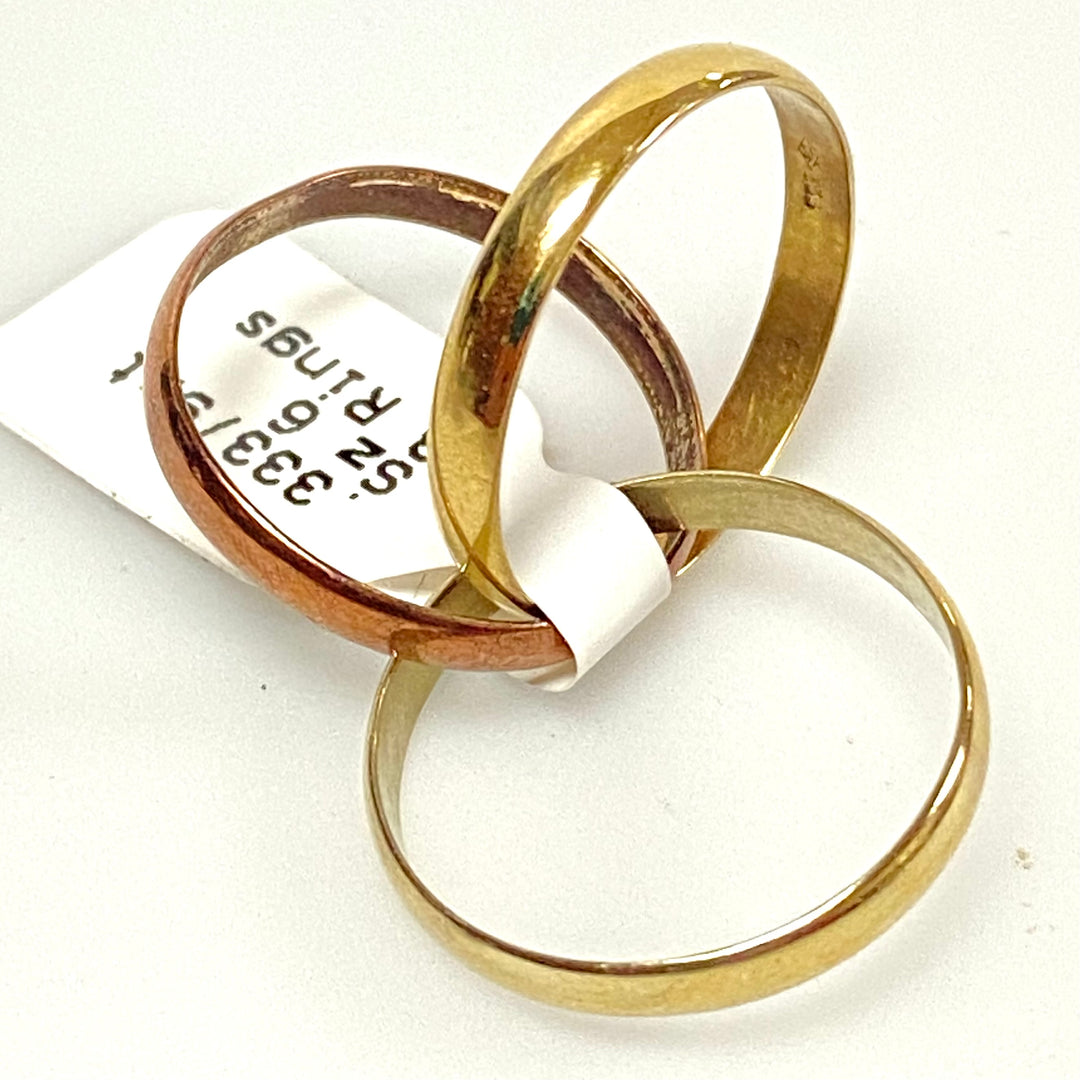 u970 Vintage .333/9k Yellow Rose Gold 2.5mm 3 Mixed Bands Ring Size 6