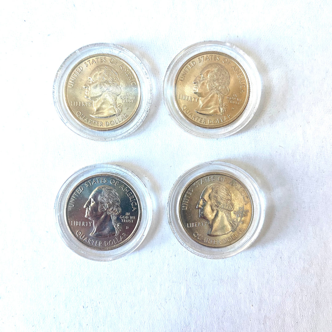 u980 US Statehood Quarters COLORIZED Legal Tender * 4-Coin lot  w Clear Capsules