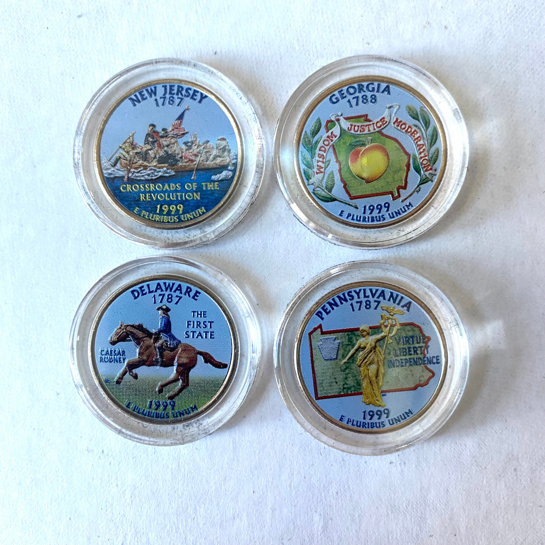 u980 US Statehood Quarters COLORIZED Legal Tender * 4-Coin lot  w Clear Capsules