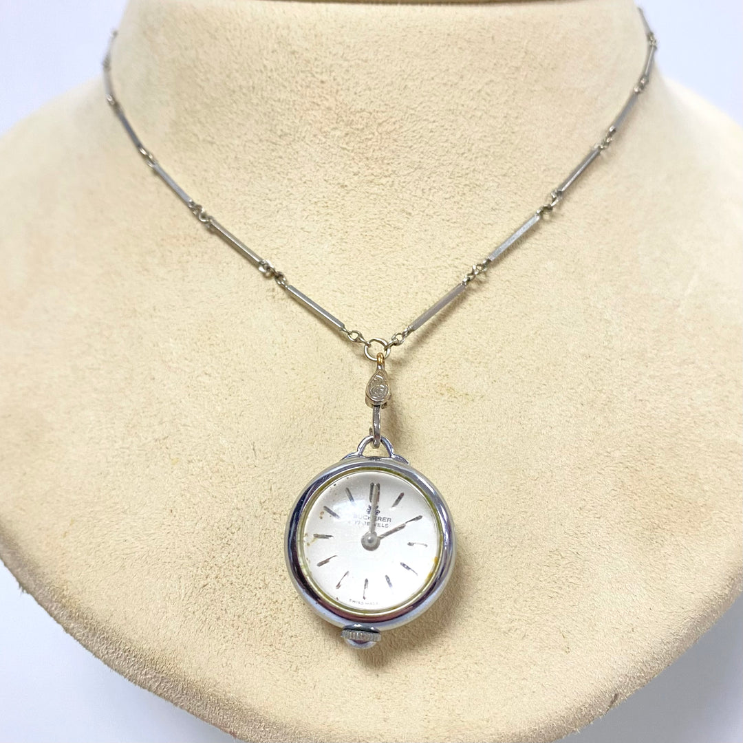 u983 Vintage Bucherer Swiss Mechanical 17J Nurses Pendant Watch on 30" Chain