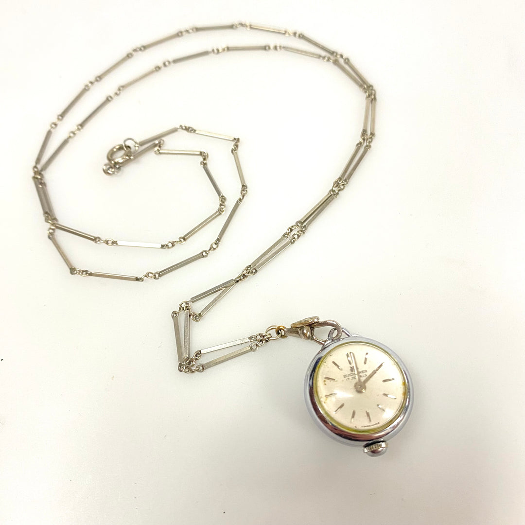 u983 Vintage Bucherer Swiss Mechanical 17J Nurses Pendant Watch on 30" Chain