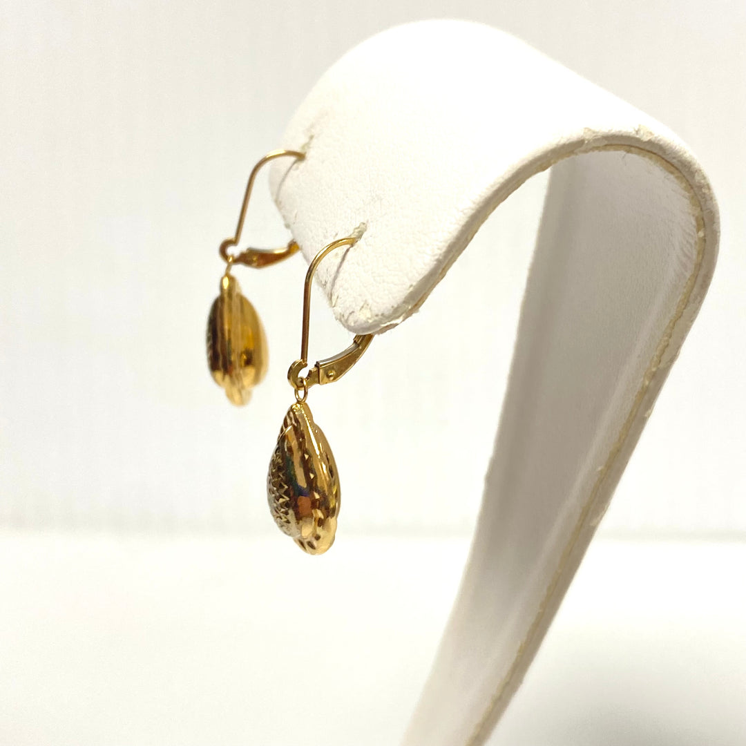u989 Vintage Classic 14K Yellow Gold Teardrop Dangle Hanging Earrings