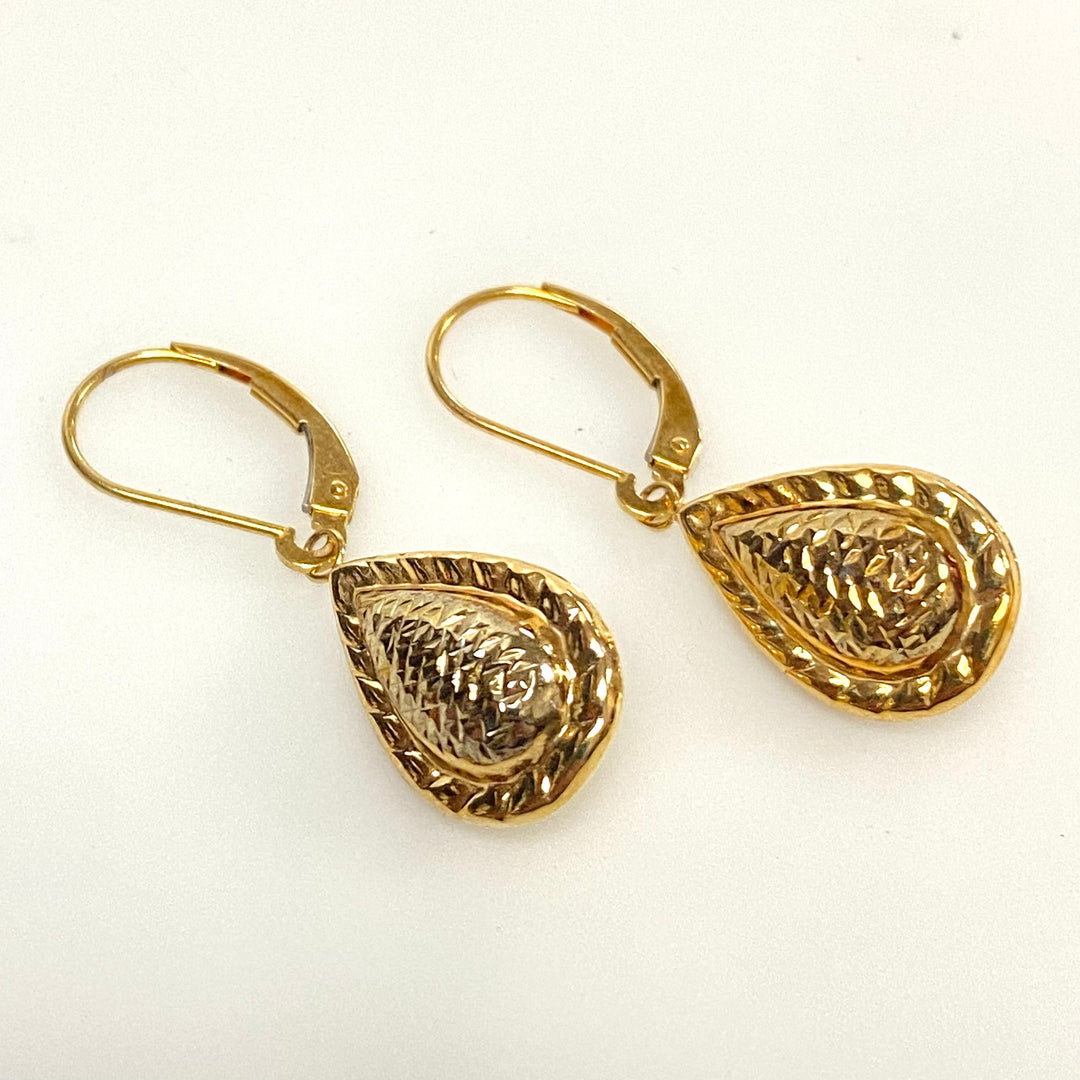 u989 Vintage Classic 14K Yellow Gold Teardrop Dangle Hanging Earrings